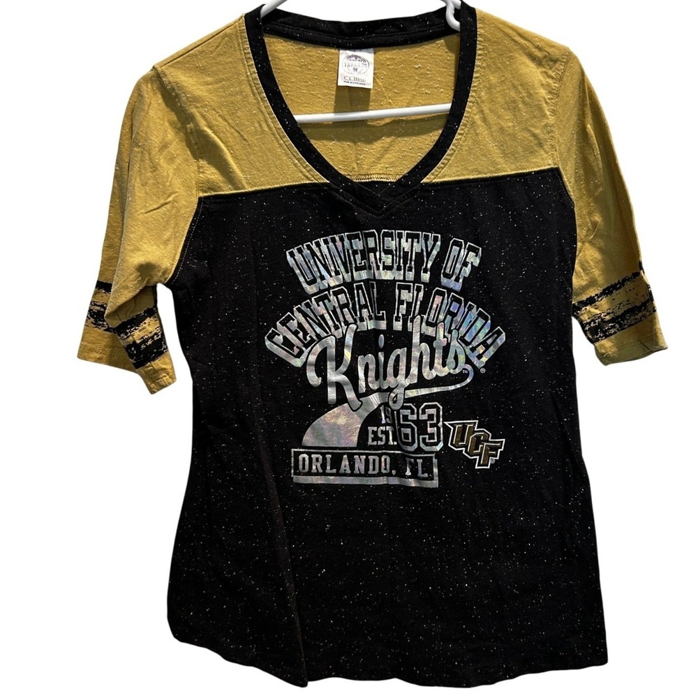 Rivalry Threads UCF Knights Shirt L Womens Black Gold Holographic V-Neck Tee